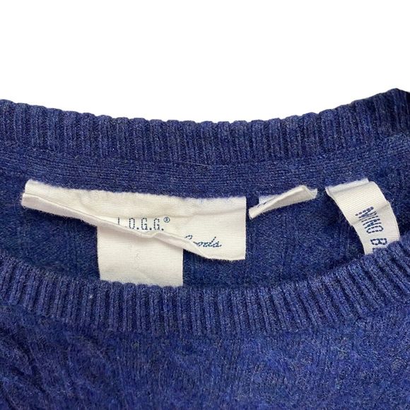 LOGG H&M Large Merino Blend cable knit Navy sweater Long sleeve Crew Neck - Picture 2 of 9